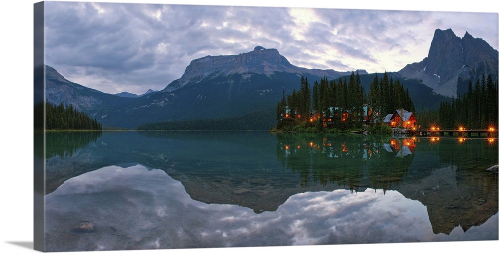 Emerald Lake lodge and reflections, captured shortly before sunrise