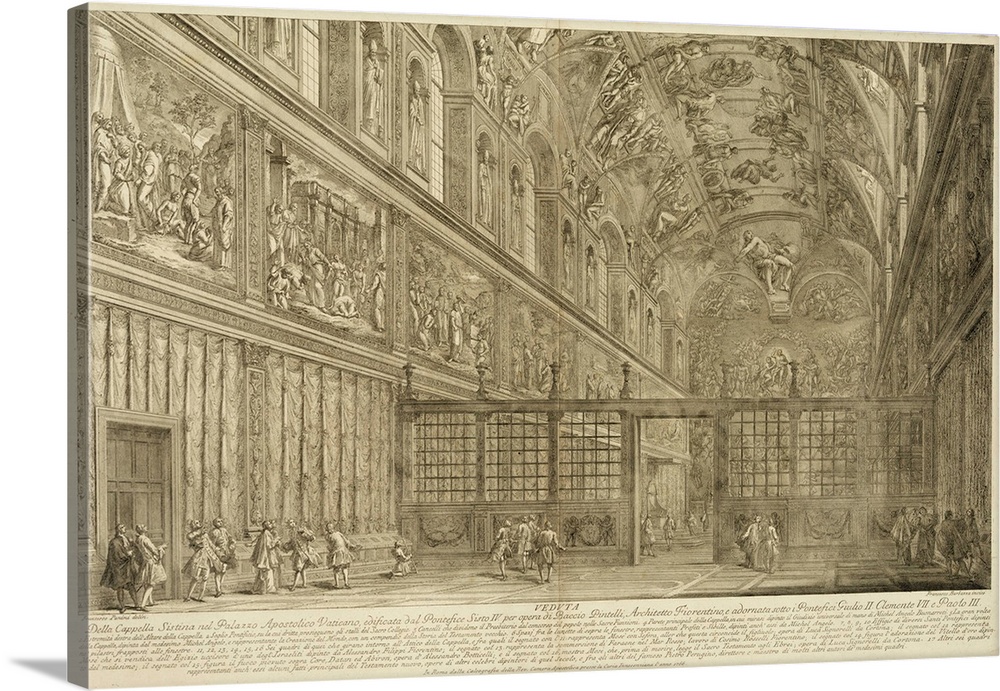Veduta della capella sistina nel palazzo apostolico vaticano, view of the Sistine Chapel in the Vatican in Rome with the f...