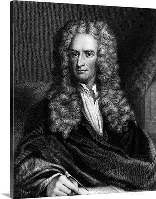 Engraving Of Sir Isaac Newton Seated At A Table
