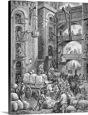Engraving Of Workers At A London Warehouse