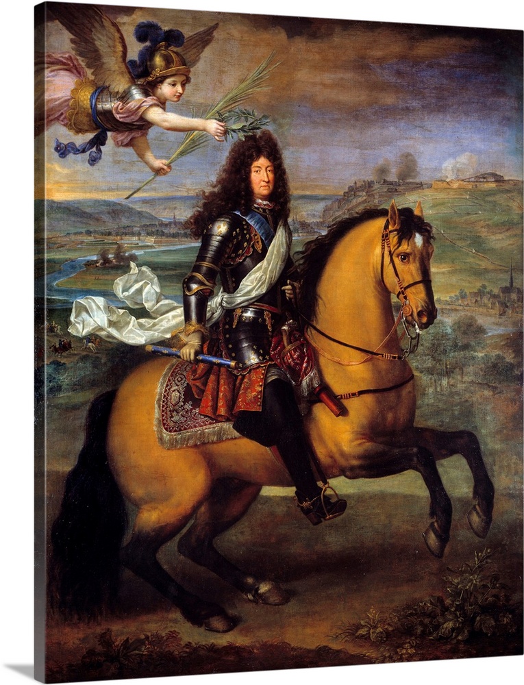 Equestrian Portrait of Louis XIV of France, by Pierre Mignard | Large Solid-Faced Canvas Wall Art Print | Great Big Canvas