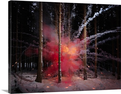 Explosion in snowy forest