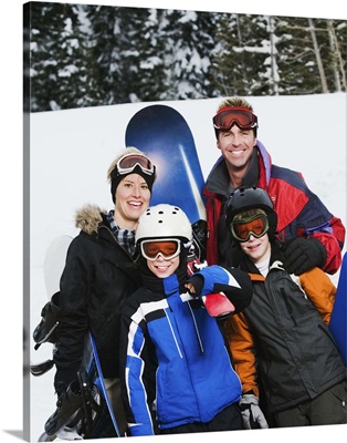 Family portrait with snowboards