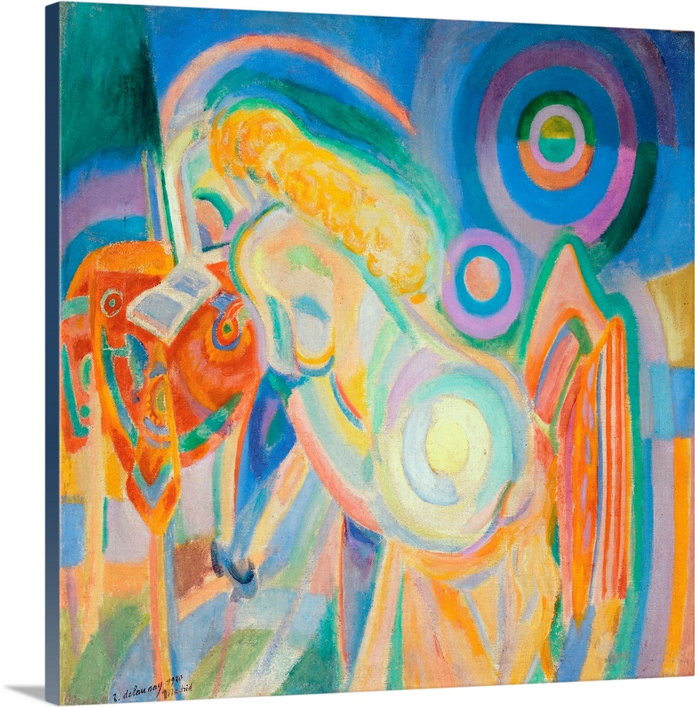 Robert Delaunay, Femme Nue Lisant (Nude Woman Reading), 1920, oil on canvas, 81.7 x 36.8 cm (32.2 x 36.8 in), Museo de Bel...