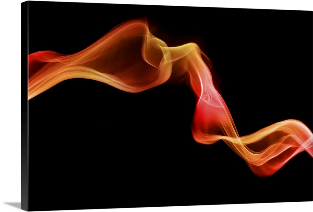 Fiery coloured smoke in shades of red and orange twists across a black background.