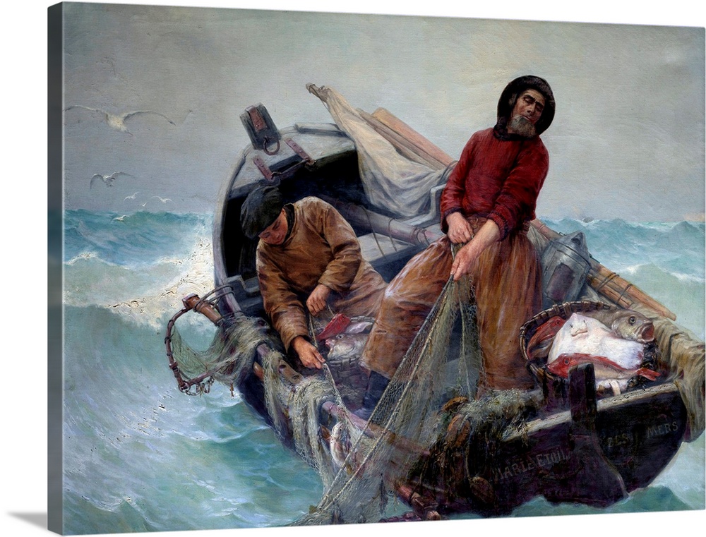 Fishing at sea: Fishermen hauling in their net at sea. Painting by Georges Haquette (1854-1906), 1901. Beaux-Arts Museum, ...