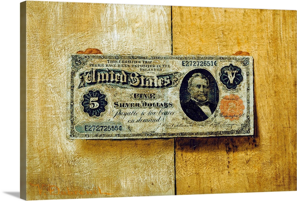 Victor Dubreuil (American, b. 1846), Five Dollar Bill, c. 1885, oil on canvas, Phillips Collection, Washington, D.C.