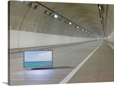 Flat TV placed in tunnel