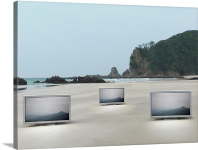 Flat TV placed on the beach