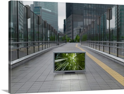 Flat TV placed on urban street, Shiodome area