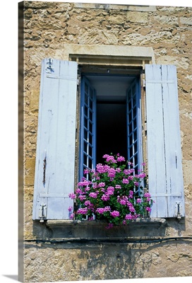 Flowers in window, St. Emilion, France