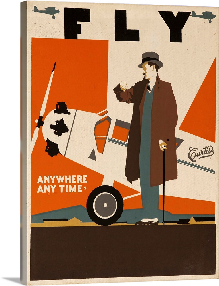Vintage "Learn To Fly" Curtiss Wright Flying Service Travel Poster - 18x24" Reproduction