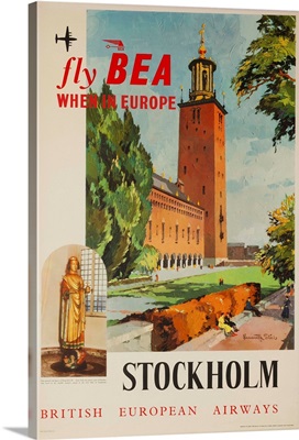 Fly Bea When In Europe, Stockholm Travel Poster