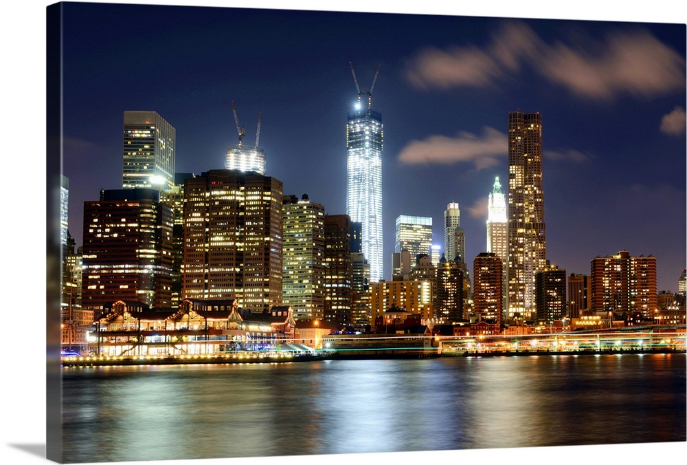 Freedom Tower, One World Trade Center, night, East River, Downtown Manhattan, Manhattan, New York City, skyline, cityscape...