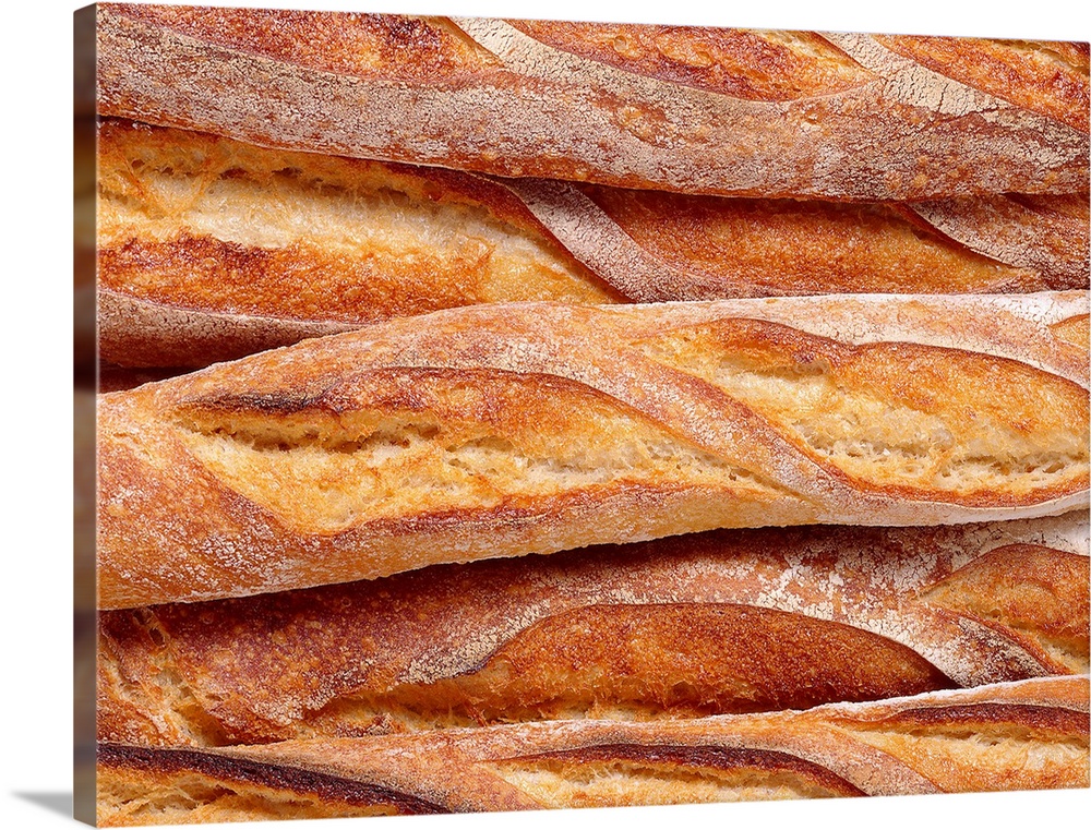 Decorative artwork perfect for the home or kitchen of French bread loaves that have been closely photographed.