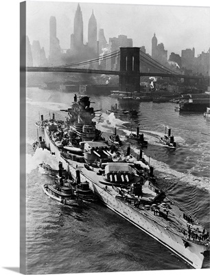 French Battleship Richelieu Passes Brooklyn Bridge