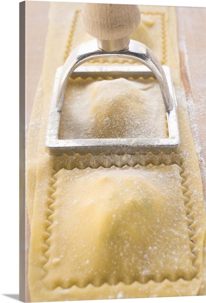 Ravioli with pastry cutter, close up