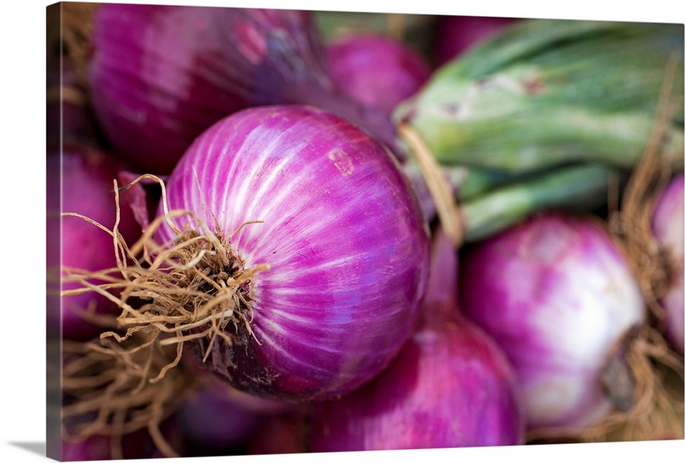 Fresh red onions at a New Jersey farmer's market.