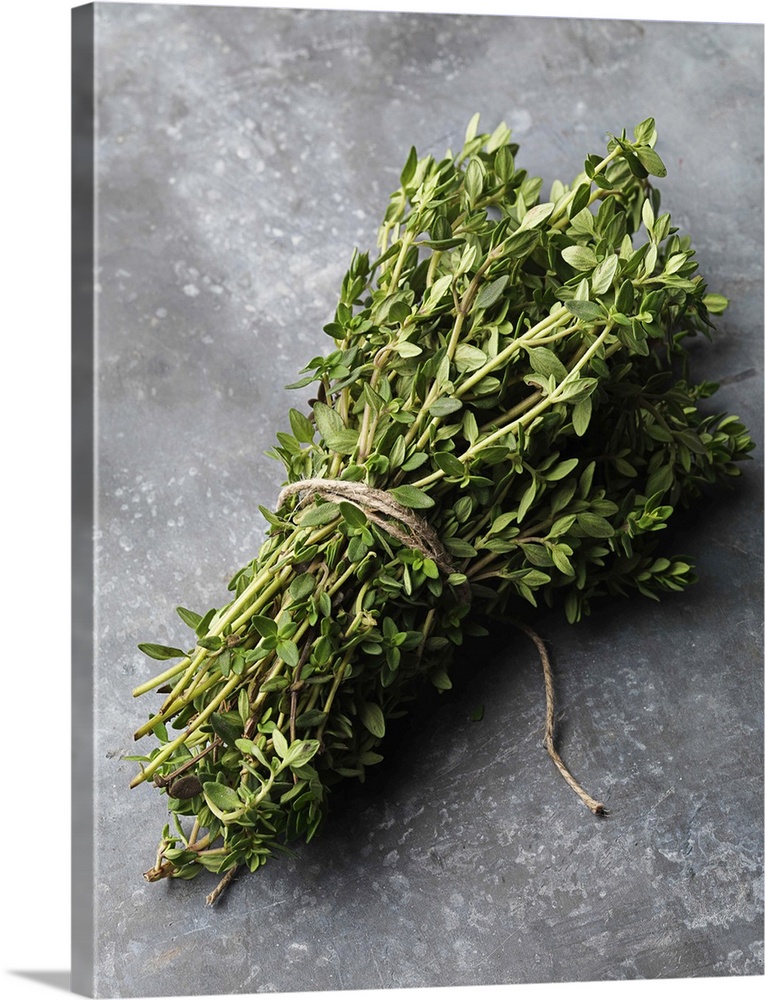 A bunch of fresh thyme tied with string