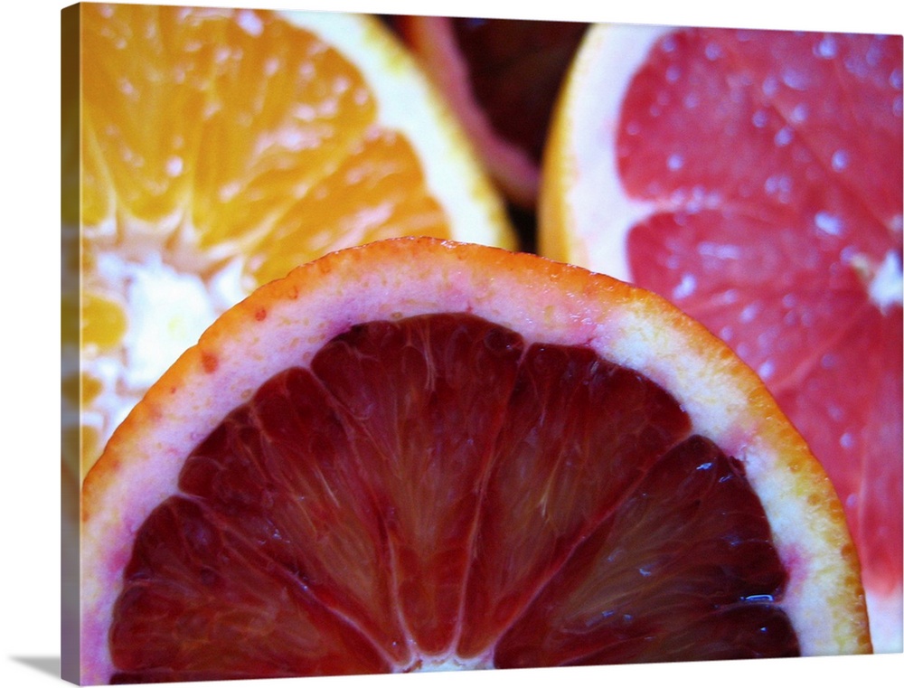 Many types of citrus: blood orange, orange and grapefruit in loving harmony.