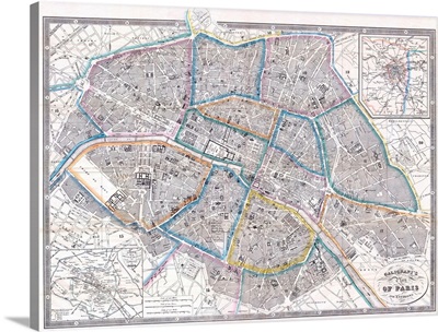 Galignani's Plan Of Paris And Environs By Antonio Galignani