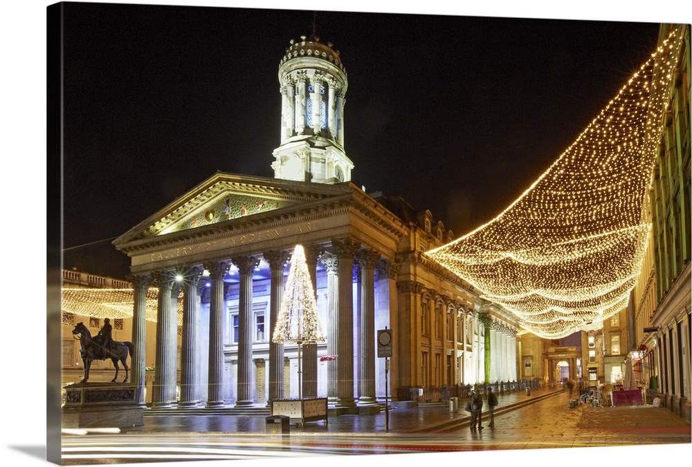View of the Gallery of Modern Art (GOMA) with Christmas decorations illuminating Royal Exchange Square. GOMA is housed in ...