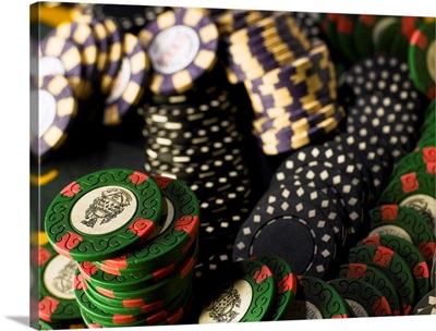 Gambling chips jumbled together, close-up