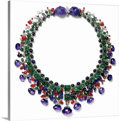 Gemstone Necklace With Amethyst, Ruby, Emerald And Diamond