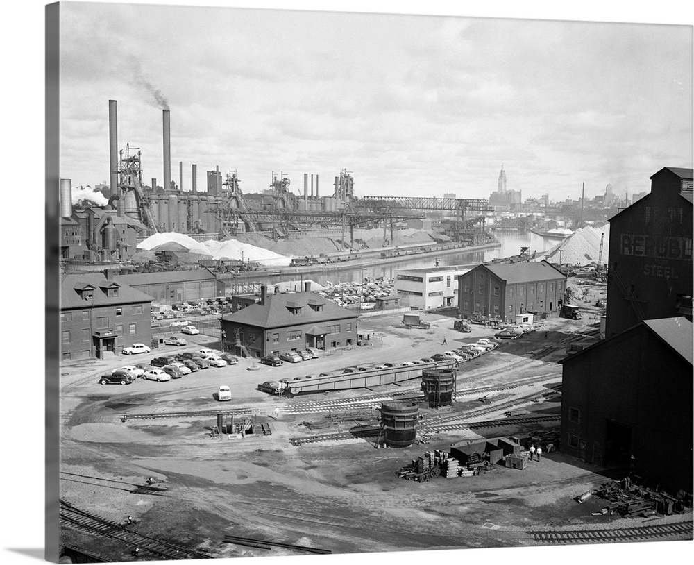 7/29/1952- Cleveland, OH - General view of the Republic Steel Co. in Cleveland's Cuyahoga River Valley. Photo was made loo...