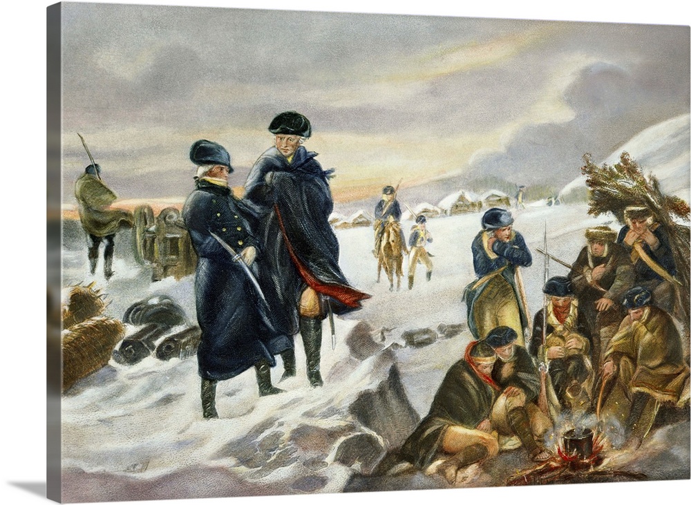 George Washington meets with Marquis Lafayette at Valley Forge, where the Continental army suffered through the cold winte...