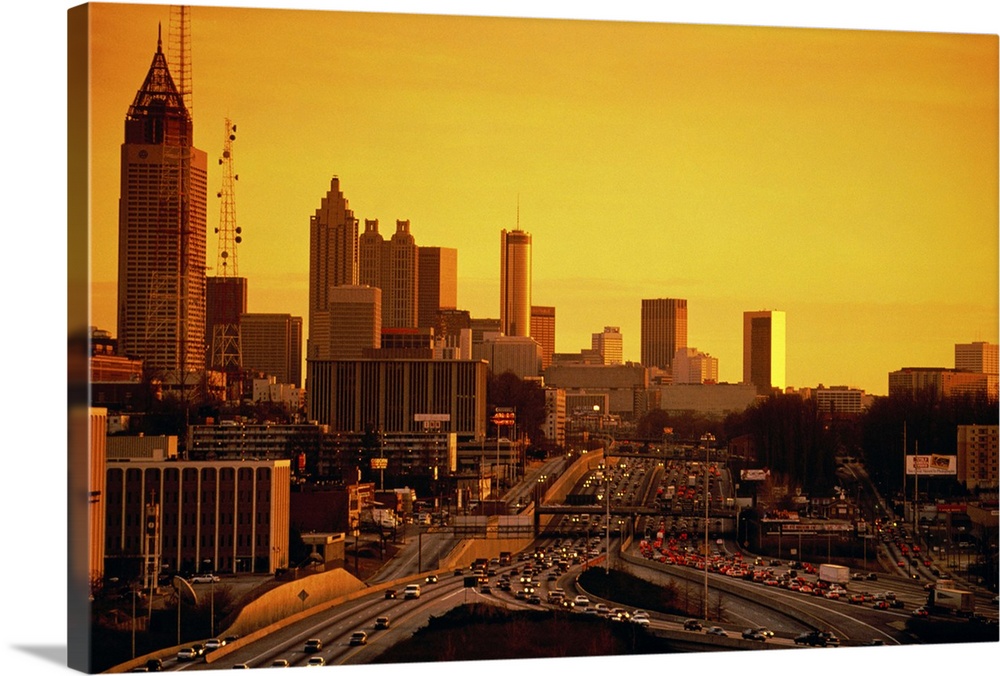 USA, Georgia, Atlanta, city skyline at sunset