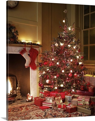 Gifts in front of Christmas tree