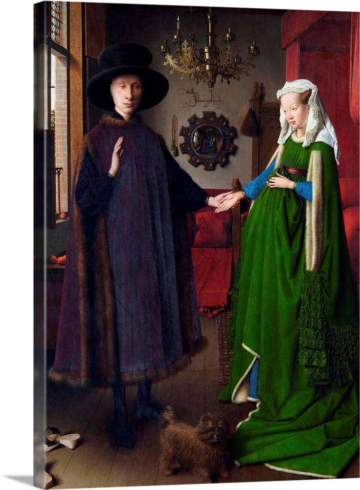 Jan Van Eyck, Giovanni Arnolfini and His Bride (The Arnolfini Marriage), 1434. Oil on wood, 32 x 23.5 inches. National Gal...