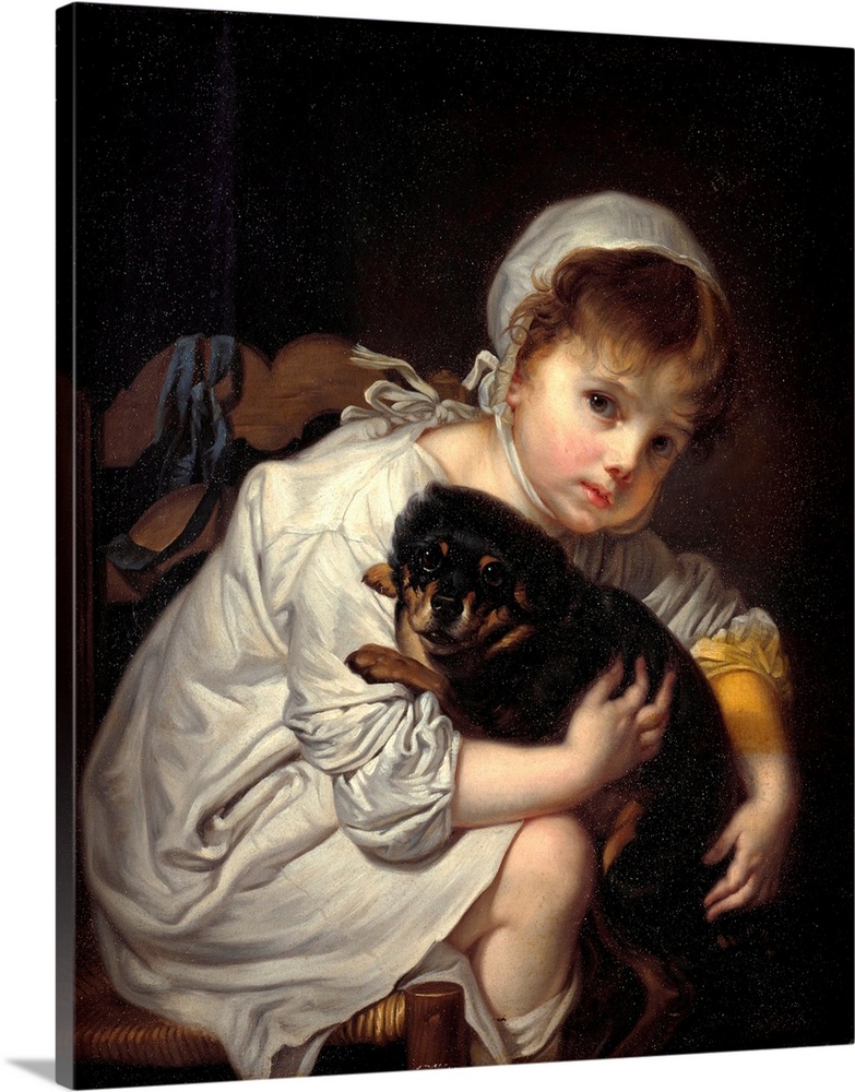 Girl with a small dog by Jean Baptiste Greuze, 1769 - 64x53 cm Milan, Civiche Raccolte del Castello Sforzesco