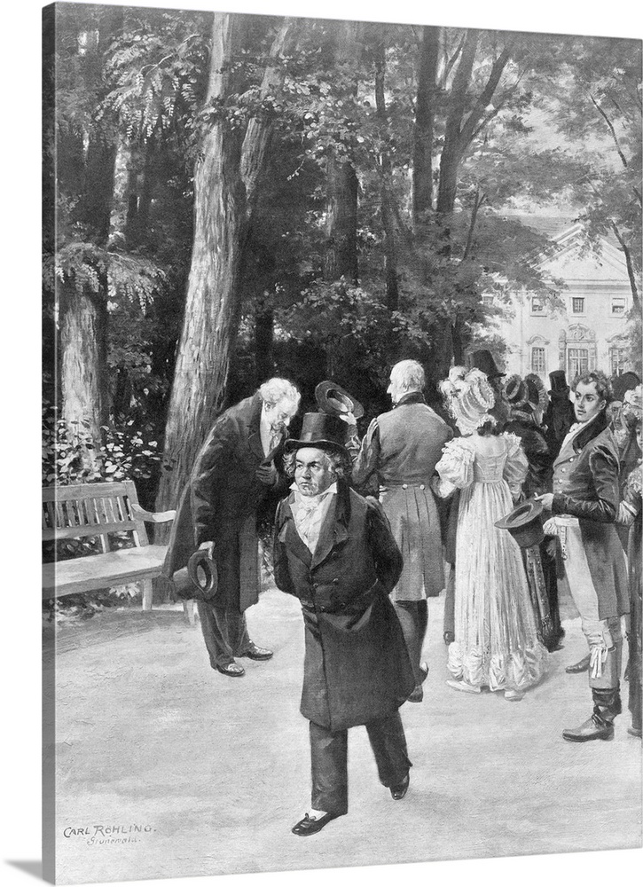 Germany: Goeth And Beethoven In Teplitz. Beethoven refuses defiantly to bow before Furst Metternich, while Goethe greets him.