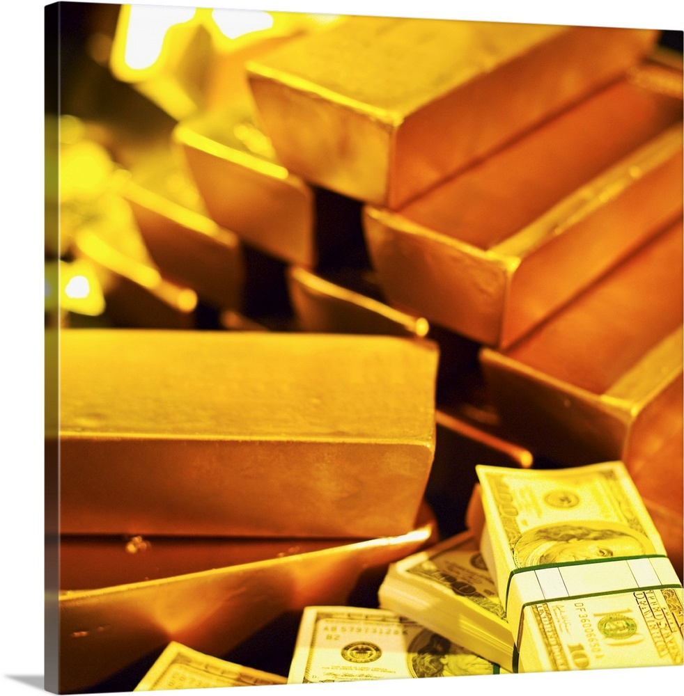 Gold bars and bank notes