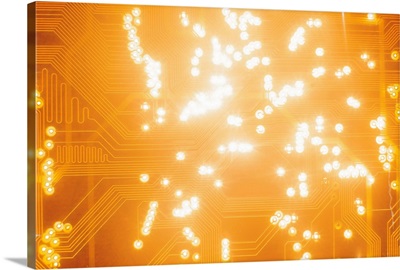 Golden circuit board with glittering lights
