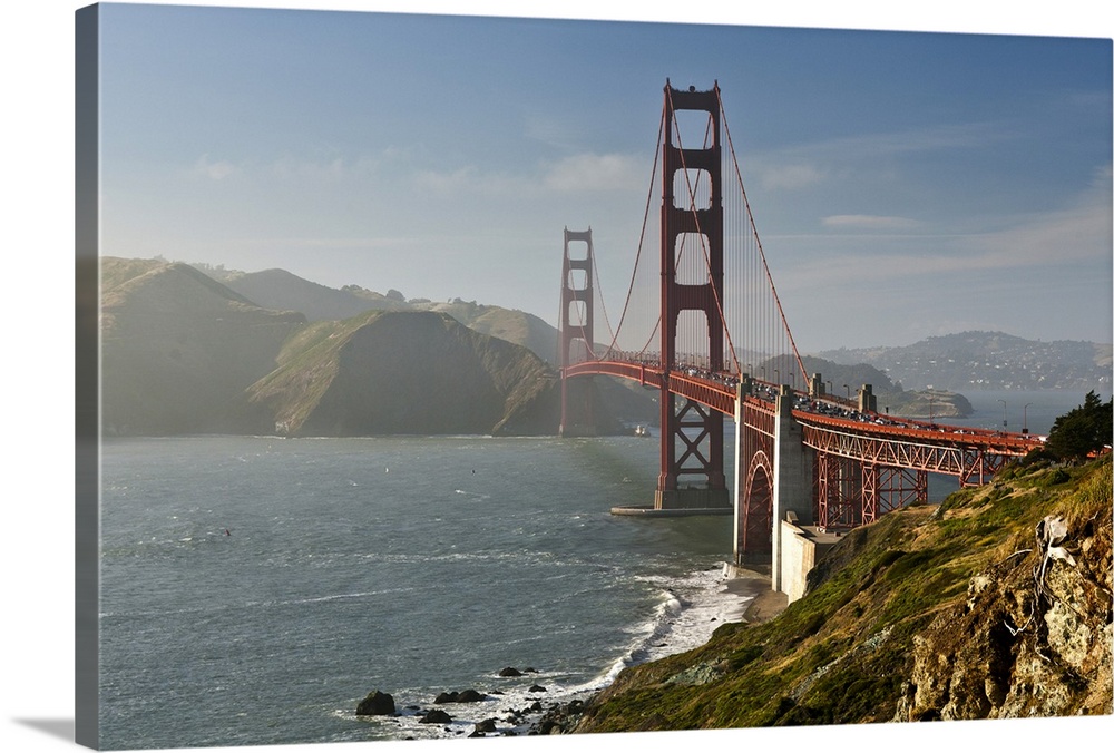 Golden Gate bridge looking north from bluffs by Marshall beach.