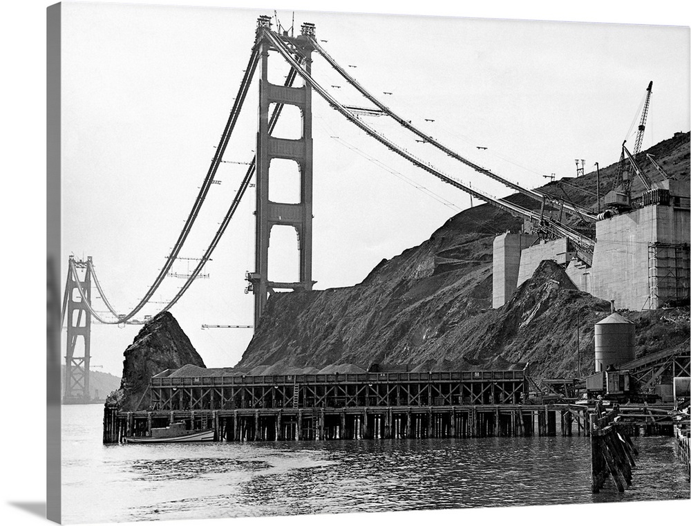 This photo shows the anchorage of the cables supporting the bridge across the golden gate, which must support the terrific...