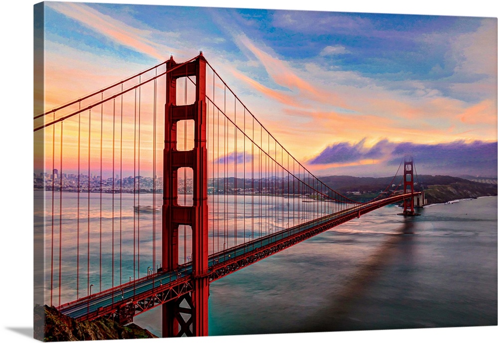 Beautiful winter sunset at Golden gate bridge from Marin Headlands, CA