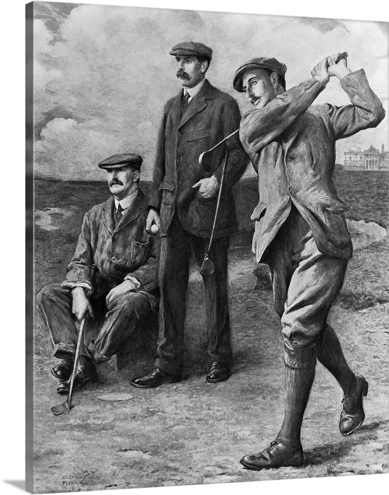 Golf's big triumvirate: J.H. Taylor, James Baid, Harry Vardon. Painting, 1913.