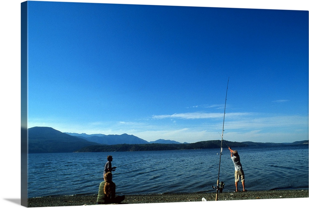 Woman watches men fish in Hood Canal.