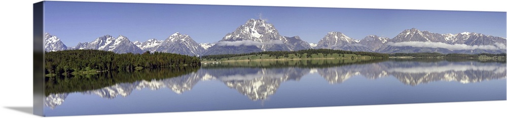 Grand Teton National Park, Teton Mountain Range reflection in Jackson Lake.