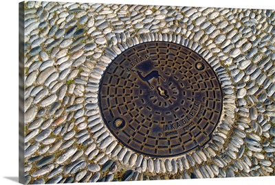 Greece, Rhodes, Manhole cover with symbol of Rhodes