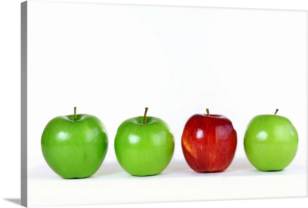 Green and red apples for healthy eating or difference concepts