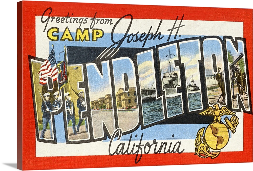 Greetings from Camp Joseph H. Pendleton, California large letter vintage postcard