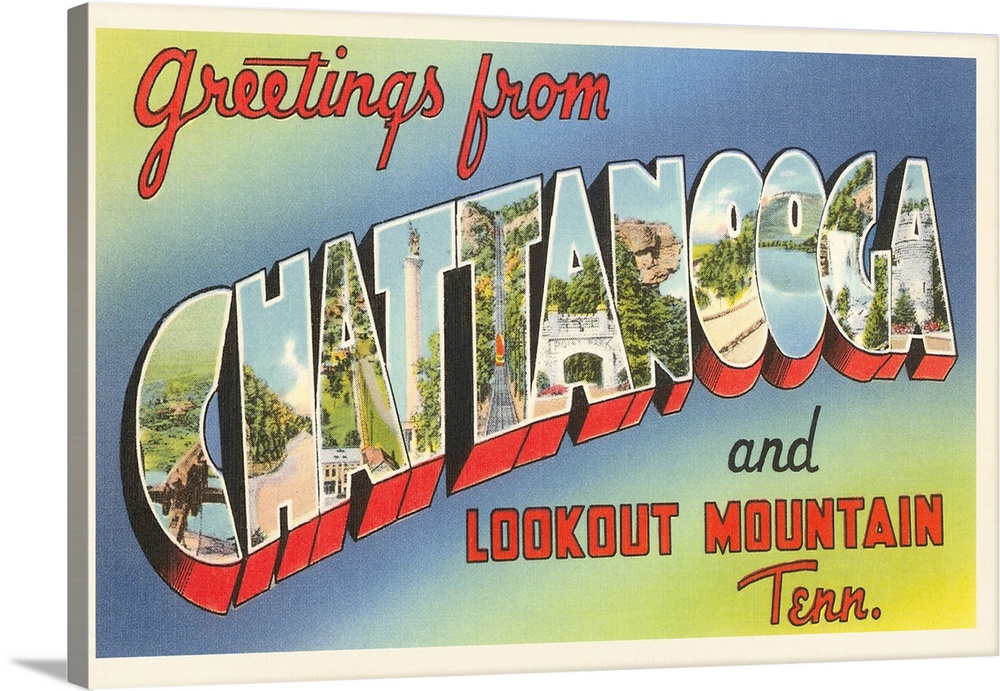 Greetings from Chattanooga and Lookout Mountain, Tennessee large letter vintage postcard