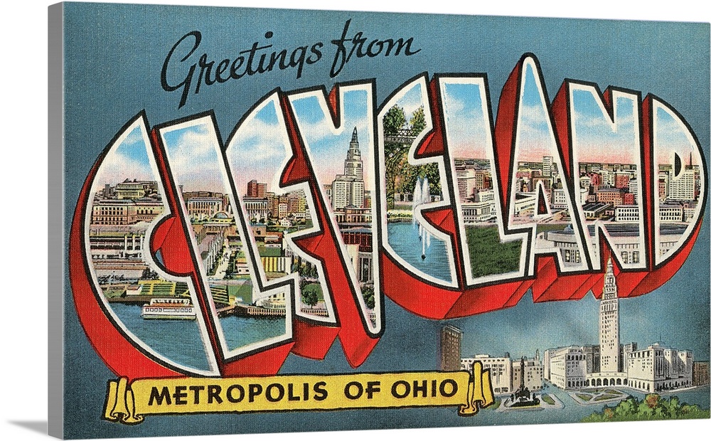 Greetings from Cleveland, Metropolis of Ohio large letter vintage postcard
