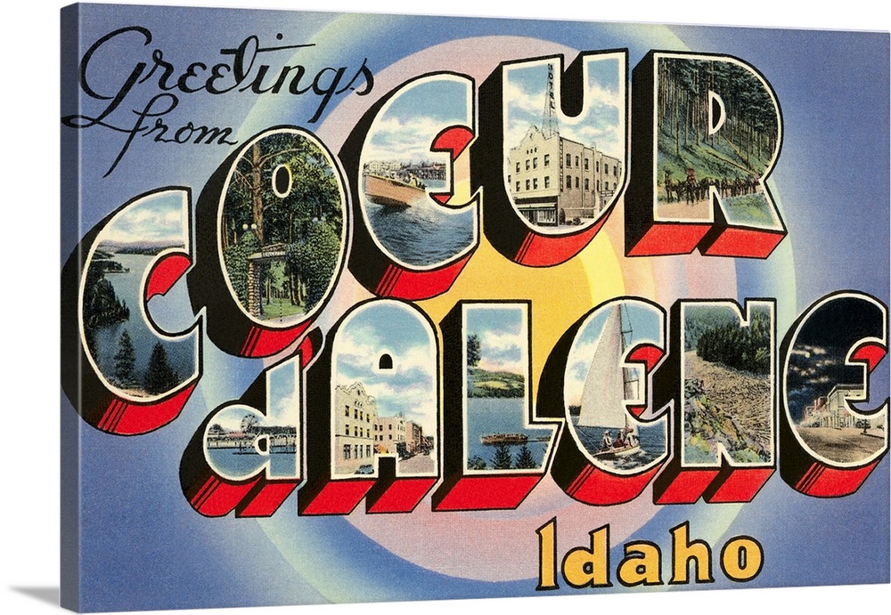 Greetings from Coeur d'Alene, Idaho large letter vintage postcard
