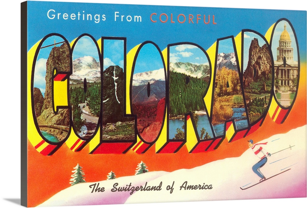 Greetings from Colorful Colorado, the Switzerland of America, large letter vintage postcard